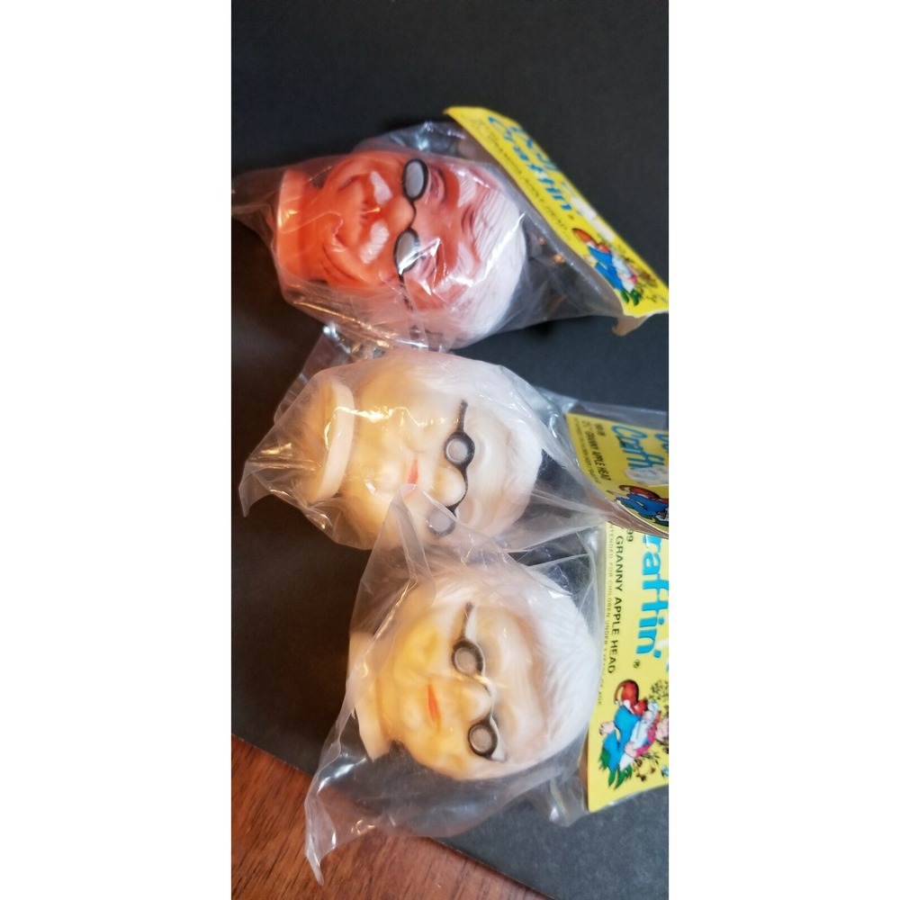 Lot of 3 Doll Craftin' 2 3/4" Granny/Grandpa Apple Heads Eye Glasses White Hair - Picture 2 of 2